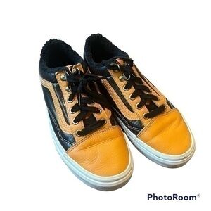 Orange and black leather fuzzy Vans Shoes